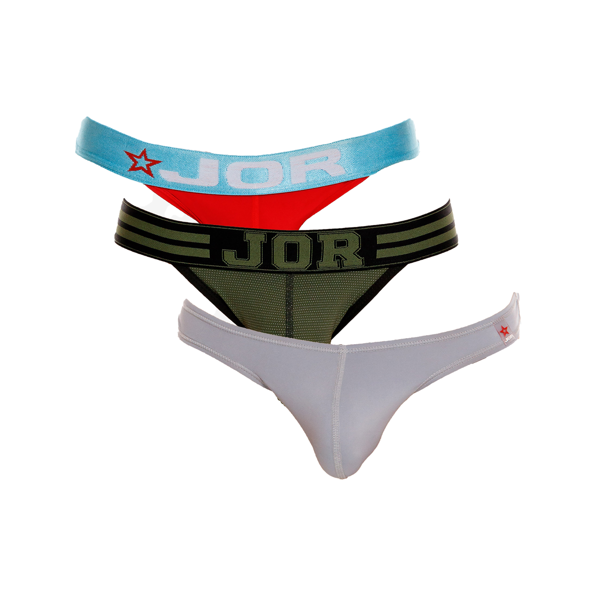 JOR Bikini-Thong Multipack 1x Thong Jor Red + 1x College Bikini Green + 1x Kioto Bikini Gray
