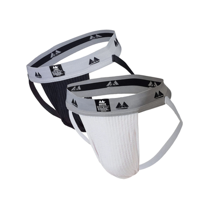 MM Sports Original Edition Swimmer/Jogger Jockstrap 2 inch Multipack 1x Black + 1x White